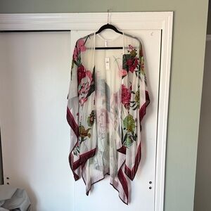 Anthropologie Sheer Floral Kimono – Pink & Green, One Size, NWT